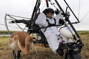 President Vladimir Putin in his microlight preparing to lead the endangered cranes South for the winter
